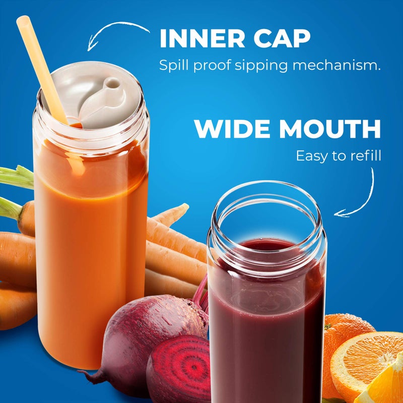 Komax Reusable Juice Bottles, Set of 4 Leak-Proof Juice Containers with Lids for Fridge, BPA-Free Plastic Smoothie Bottle Set, Dishwasher-Safe Wide Mouth Juicing Bottles (18.5 oz) - Image 5
